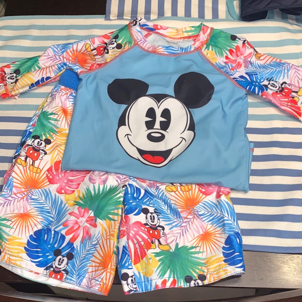 Disney Mickey Mouse Kids Rashguard Set - Blue and Multicolor